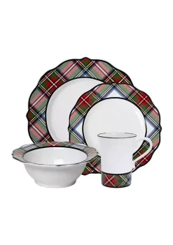 Outlet ❤️ Juliska Stewart Tartan 16 Piece Dinnerware Set (TN01/88, TN02/88, TN07/88, TN06/88) 🛒